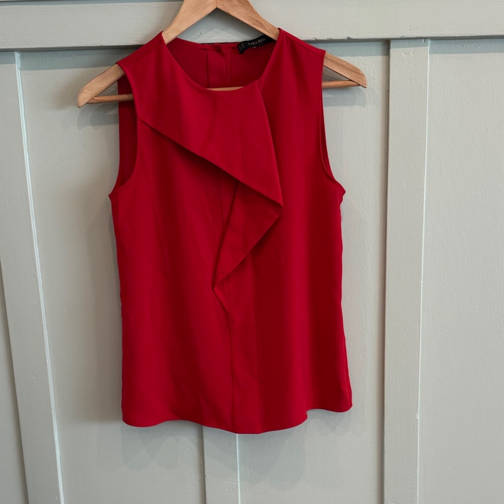 Zara Red Sleeveless Blouse with Button Up Back - Size XS